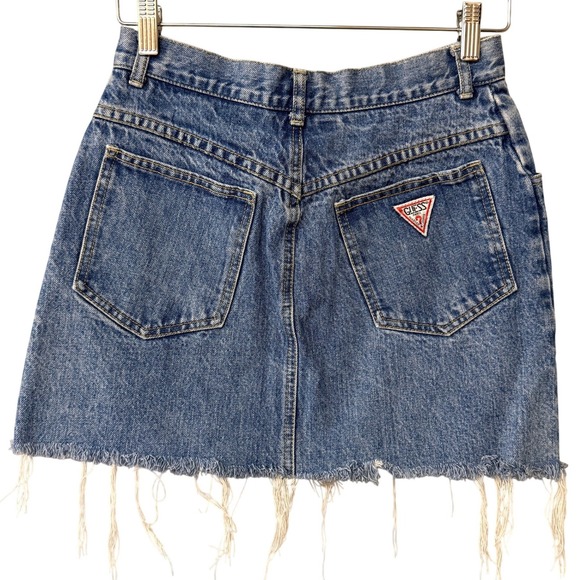 Guess by Marciano Dresses & Skirts - Vintage 1980s Guess Marciano Denim Mini Skirt Size 30 Sparkle Festival Frayed